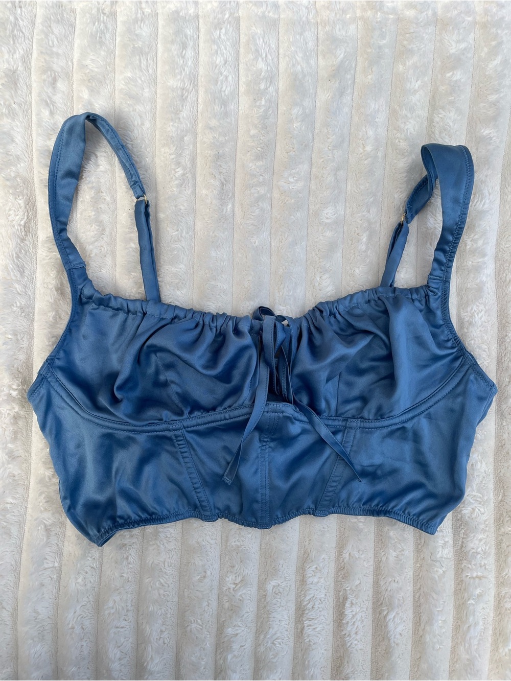 Victorias Secret Satin Blue Crop Bustier Tie Front Sleep Bralette Size M